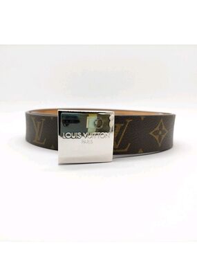Louis Vuitton Men’s Brown Monogram Leather Belt with Silver Buckle